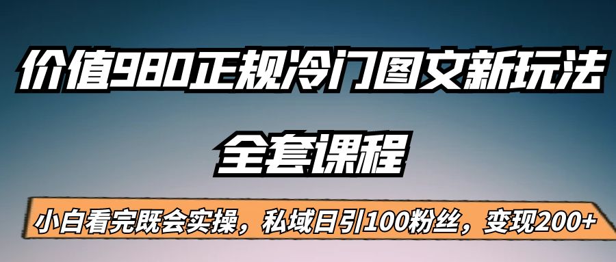 外面卖980的正规冷门图文新玩法，私域日引100粉丝，变现200+-创业猫