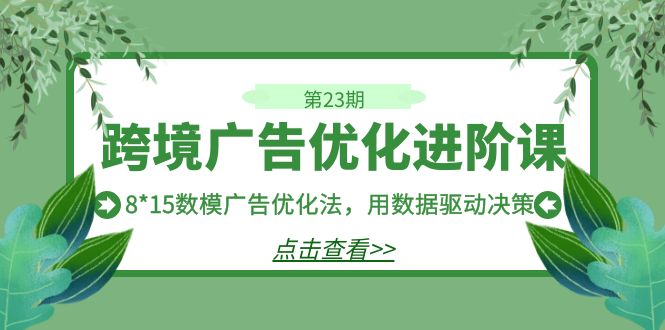 跨境广告·优化进阶课·第23期，8*15数模广告优化法，用数据驱动决策-创业猫