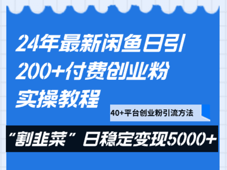 24年最新闲鱼日引200+付费创业粉，割韭菜每天5000+收益实操教程！-创业猫