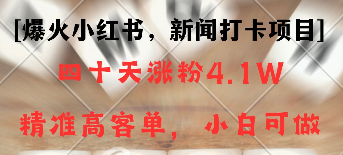 新闻打卡项目，小红书40天涨粉4.1w，高客单精准粉，变现能力超强-创业猫