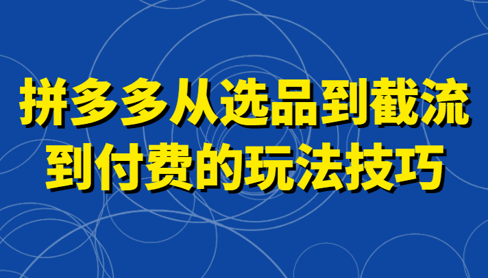 拼多多从选品到截流到付费的玩法技巧，助你掌握截流自然流量，高投产，强付费快速启动-创业猫