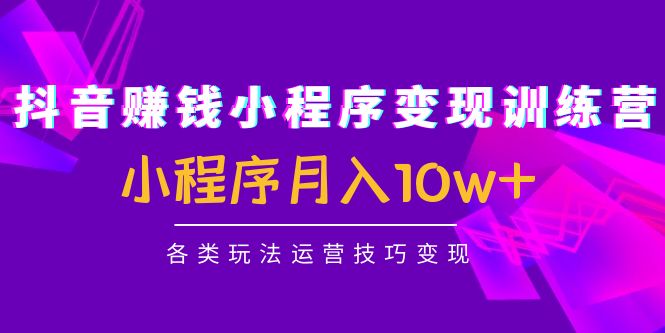 抖音赚钱小程序变现训练营：小程序月入10w+各类玩法运营技巧变现-创业猫