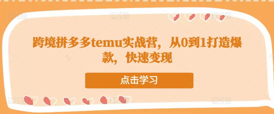 跨境拼多多temu实战营，从0到1打造爆款，快速变现-创业猫