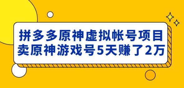 外面卖2980的拼多多原神虚拟帐号项目：卖原神游戏号5天赚了2万-创业猫