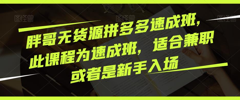 胖哥无货源拼多多速成班，此课程为速成班，适合兼职或者是新手入场-创业猫