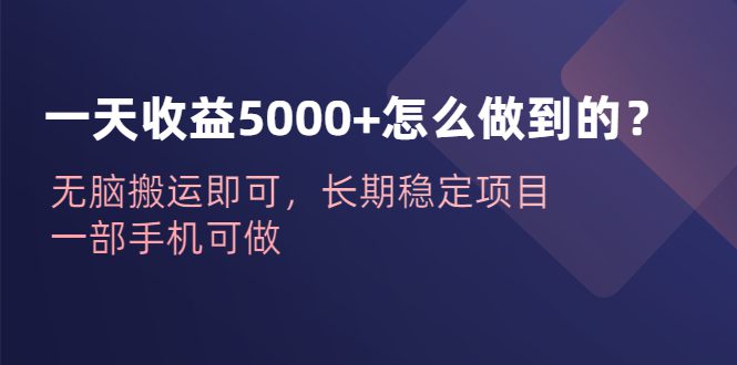 （6435期）一天收益5000+怎么做到的？无脑搬运即可，长期稳定项目，一部手机可做-创业猫