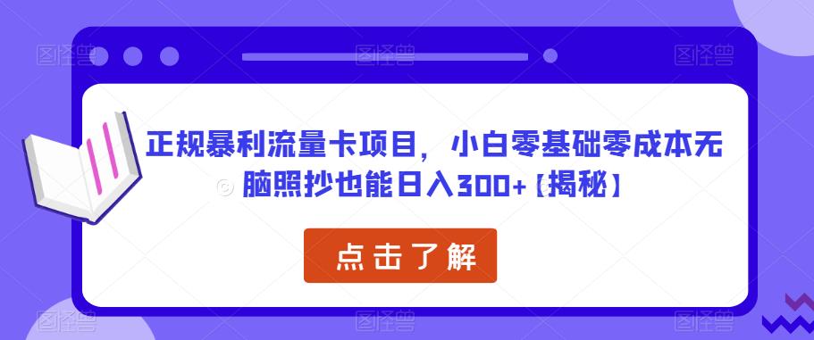 正规暴利流量卡项目，小白零基础零成本无脑照抄也能日入300+【揭秘】-创业猫