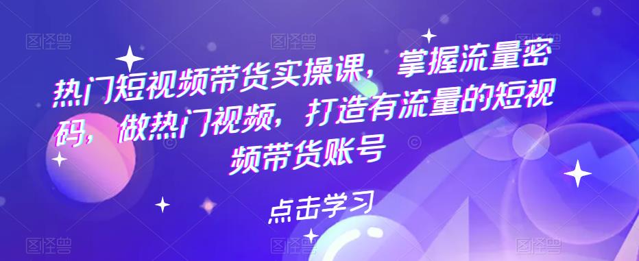 热门短视频带货实操课，掌握流量密码，做热门视频，打造有流量的短视频带货账号-创业猫