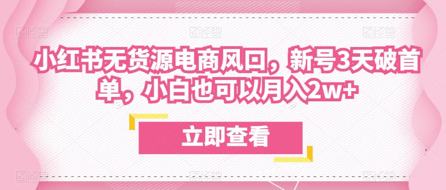 众狼电商余文小红书无货源电商风口，新号3天破首单，小白也可以月入2w+-创业猫