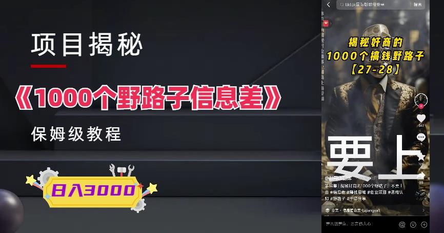 1000个野路子信息差保姆式教程-单日变现3000+的玩法解密-创业猫