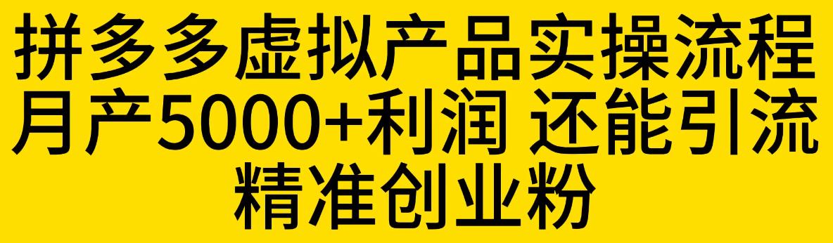 拼多多虚拟产品实操流程，月产5000+利润，还能引流精准创业粉【揭秘】-创业猫