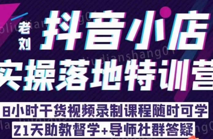 老刘·抖店商品卡流量，​抖音小店实操落地特训营，8小时干货视频录制课程随时可学-创业猫