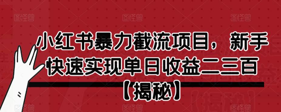 小红书暴力截流项目，新手快速实现单日收益二三百【仅揭秘】-创业猫