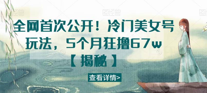 全网首次公开！冷门美女号玩法，5个月狂撸67w【揭秘】-创业猫