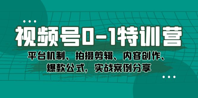 （7373期）视频号0-1特训营：平台机制、拍摄剪辑、内容创作、爆款公式，实战案例分享-创业猫