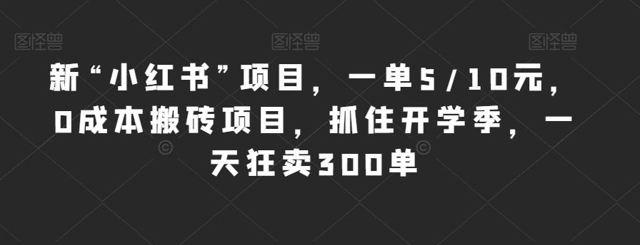 新“小红书”项目，一单5/10元，0成本搬砖项目，抓住开学季，一天狂卖300单【揭秘】-创业猫