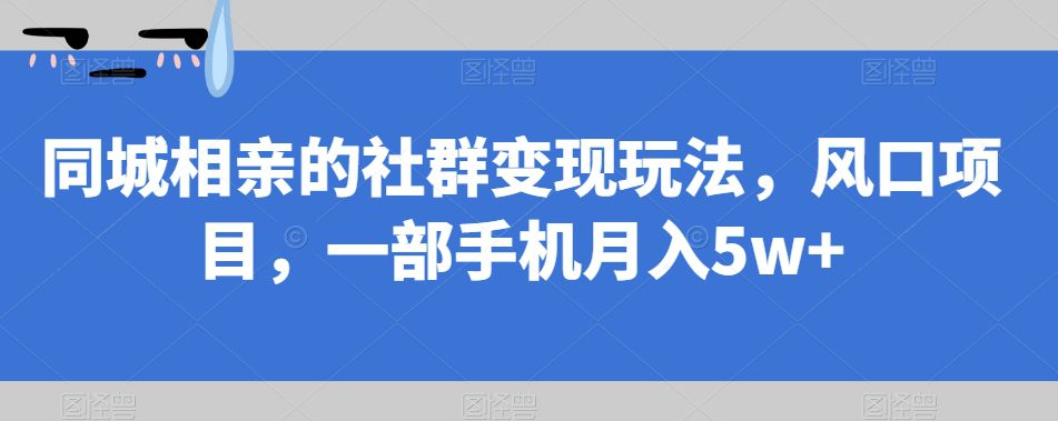 同城相亲的社群变现玩法，风口项目，一部手机月入5w+【揭秘】-创业猫