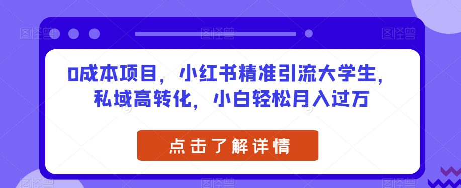 0成本项目，小红书精准引流大学生，私域高转化，小白轻松月入过万【揭秘】-创业猫