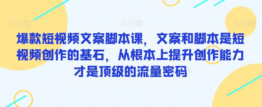 爆款短视频文案脚本课，文案和脚本是短视频创作的基石，从根本上提升创作能力才是顶级的流量密码-创业猫