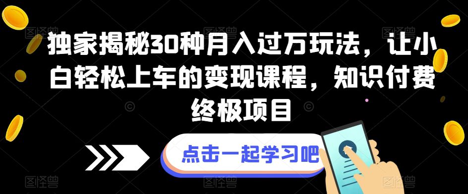 独家揭秘30种月入过万玩法，让小白轻松上车的变现课程，知识付费终极项目【揭秘】-创业猫