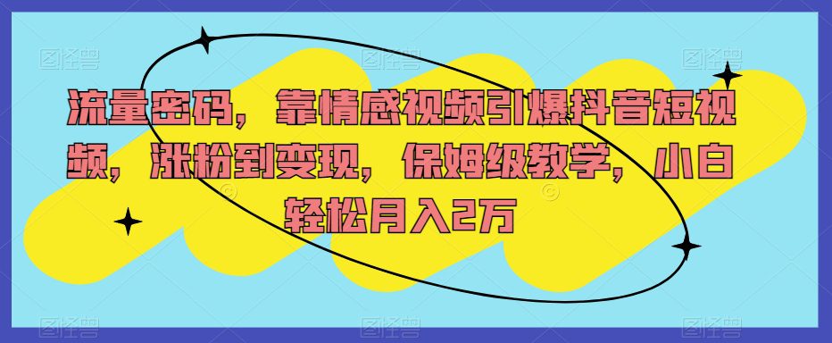 流量密码，靠情感视频引爆抖音短视频，涨粉到变现，保姆级教学，小白轻松月入2万【揭秘】-创业猫