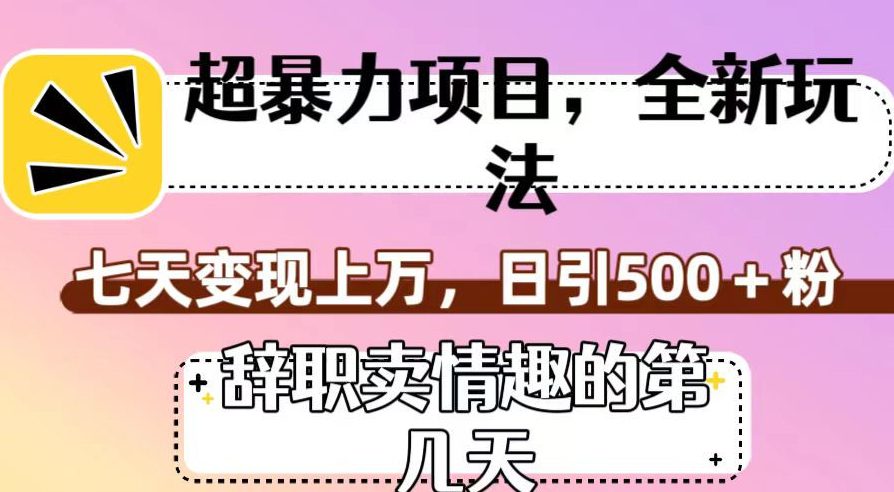 超暴利项目，全新玩法（辞职卖情趣的第几天），七天变现上万，日引500+粉【揭秘】-创业猫