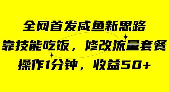 咸鱼冷门新玩法，靠“技能吃饭”，修改流量套餐，操作1分钟，收益50【揭秘】-创业猫