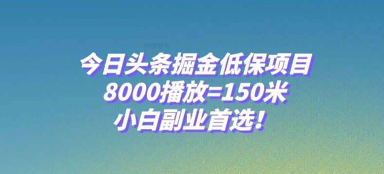 今日头条掘金低保项目，8000播放=150米，小白副业首选【揭秘】-创业猫