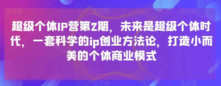 超级个体IP营第2期，未来是超级个体时代，一套科学的ip创业方法论，打造小而美的个体商业模式-创业猫