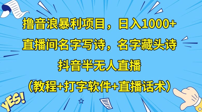 撸音浪暴利项目，日入1000+，直播间名字写诗，名字藏头诗，抖音半无人直播（教程+打字软件+直播话术）【揭秘】-创业猫