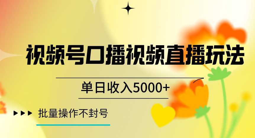 视频号囗播视频直播玩法，单日收入5000+，批量操作不封号【揭秘】-创业猫