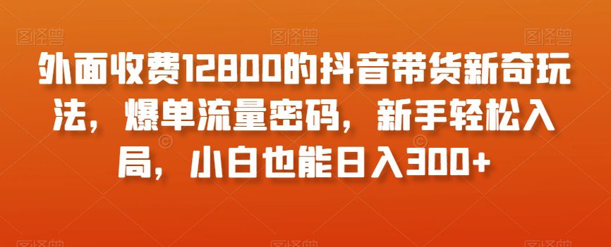 外面收费12800的抖音带货新奇玩法，爆单流量密码，新手轻松入局，小白也能日入300+【揭秘】-创业猫