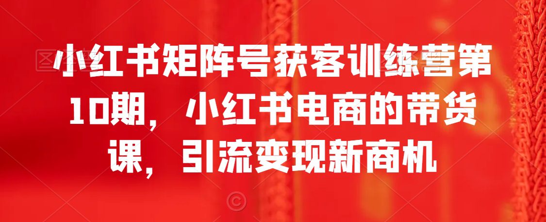 小红书矩阵号获客训练营第10期，小红书电商的带货课，引流变现新商机-创业猫