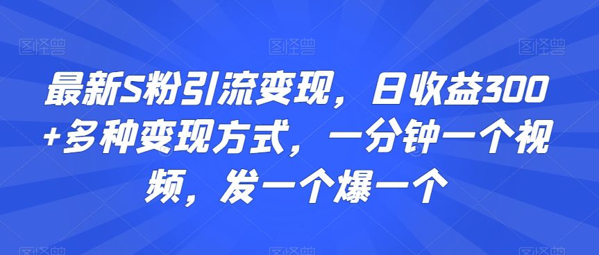 最新S粉引流变现，日收益300+多种变现方式，一分钟一个视频，发一个爆一个-创业猫