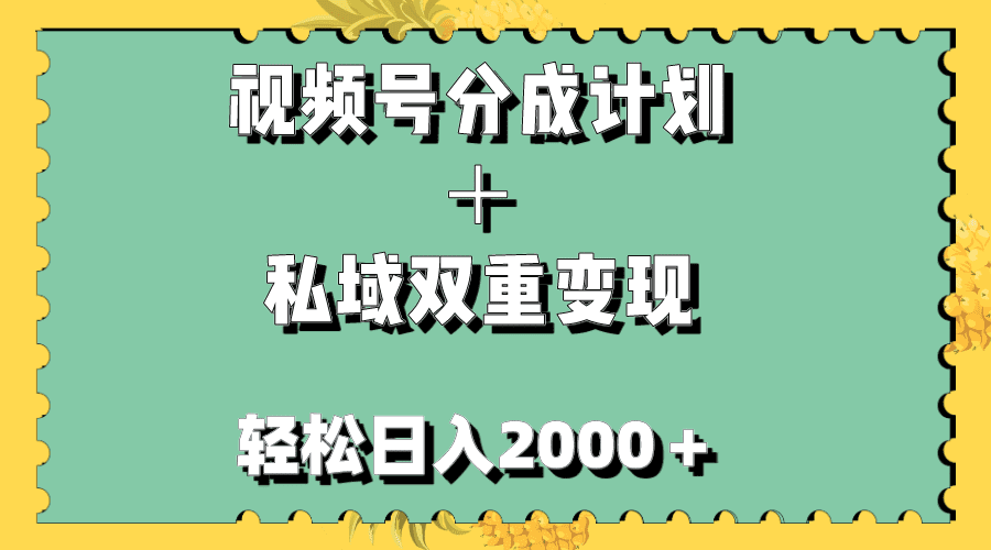 （7842期）视频号分成计划＋私域双重变现，轻松日入1000＋，无任何门槛，小白轻松上手-创业猫