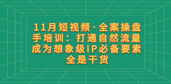 （8182期）11月短视频·全案操盘手培训：打通自然流量 成为想象级IP必备要素 全是干货-创业猫