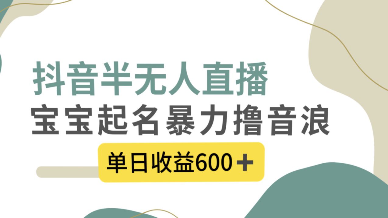 （8192期）抖音半无人直播，宝宝起名，暴力撸音浪，单日收益600+-创业猫