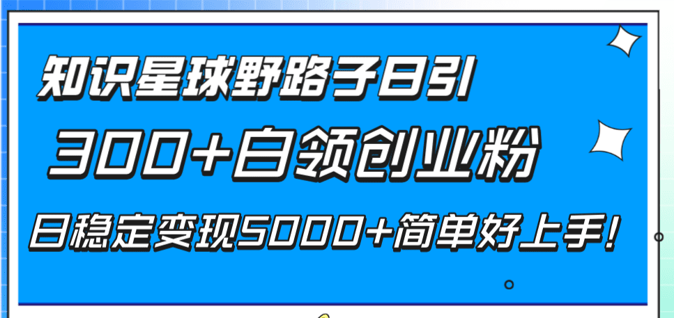 （8315期）知识星球野路子日引300+白领创业粉，日稳定变现5000+简单好上手！-创业猫