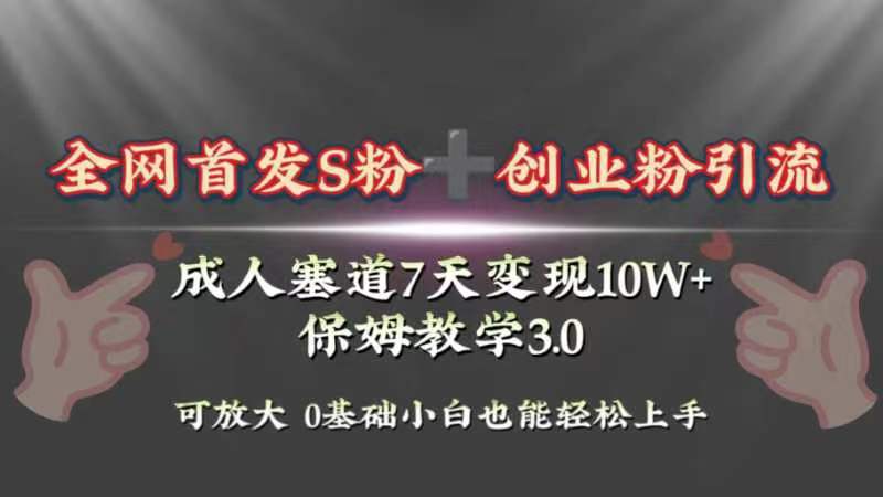 （8337期）全网首发s粉加创业粉引流变现，成人用品赛道7天变现10w+保姆教学3.0-创业猫