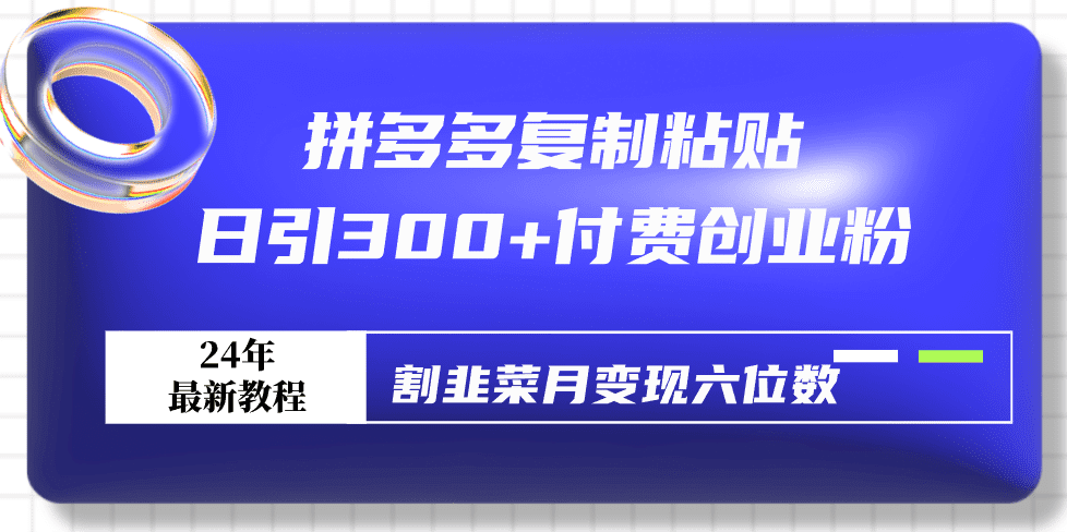 （9129期）拼多多复制粘贴日引300+付费创业粉，割韭菜月变现六位数最新教程！-创业猫