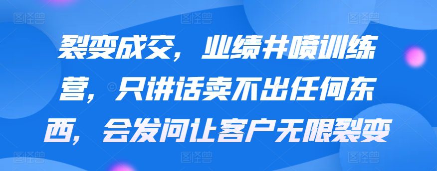 裂变成交，业绩井喷训练营，只讲话卖不出任何东西，会发问让客户无限裂变-创业猫