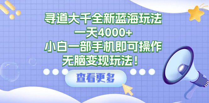 （9479期）寻道大千全新蓝海玩法，一天4000+，小白一部手机即可操作，无脑变现玩法！-创业猫