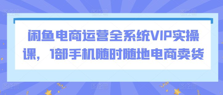 闲鱼电商运营全系统VIP实操课，1部手机随时随地电商卖货-创业猫