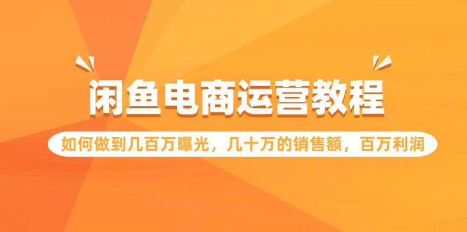 闲鱼电商运营教程：如何做到几百万曝光，几十万的销售额，百万利润-创业猫