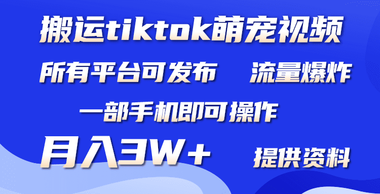 （9618期）搬运Tiktok萌宠类视频，一部手机即可。所有短视频平台均可操作，月入3W+-创业猫