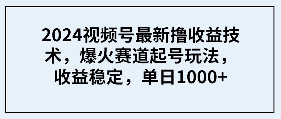 （9651期） 2024视频号最新撸收益技术，爆火赛道起号玩法，收益稳定，单日1000+-创业猫