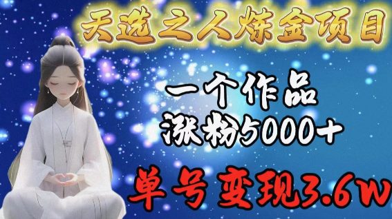 天选之人炼金项目，一个作品涨粉5000+，单号变现3.6w-创业猫