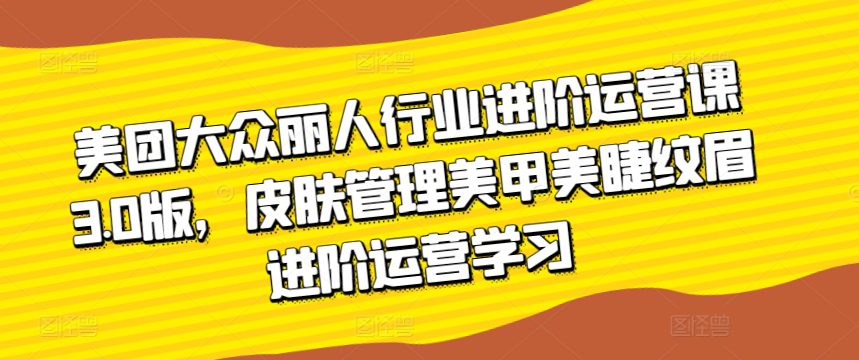 美团大众丽人行业进阶运营课3.0版，皮肤管理美甲美睫纹眉进阶运营学习-创业猫