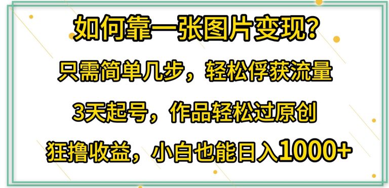 如何靠一张图片变现?只需简单几步，轻松俘获流量，3天起号，作品轻松过原创-创业猫