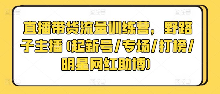 直播带货流量训练营，野路子主播(起新号/专场/打榜/明星网红助博)-创业猫